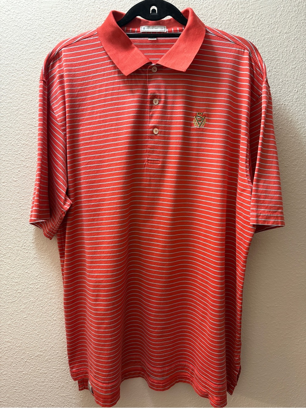 Vintage Peter Millar Polo Shirt Mens Large L Orange Striped 100% Cotton Korea